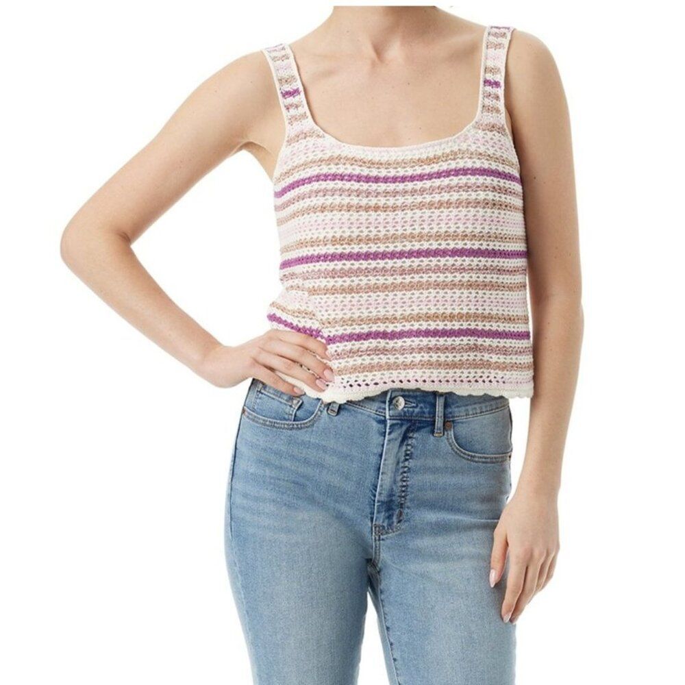 Jessica Simpson Women's Plus Crochet Tank‎ Top 4X Stripe Y2K Boho Summer Chic - Picture 4 of 7
